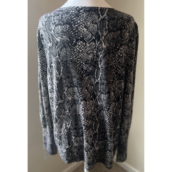 Talbots Sweater Women's XL Gray Python Snake 100% Merino Wool Puff Sleeve Soft - Picture 2 of 8